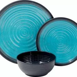 Juego De Vajilla De Melamina De Granito Flamefield 12 Piezas Aqua -Cocinas y barbacoas Ventas 141620 2266226