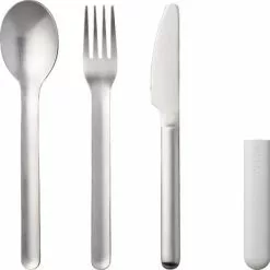 Juego De Cubiertos De Acero Inoxidable Mepal Bloom Incl. Funda De Plástico 3 Piezas Pebble White
